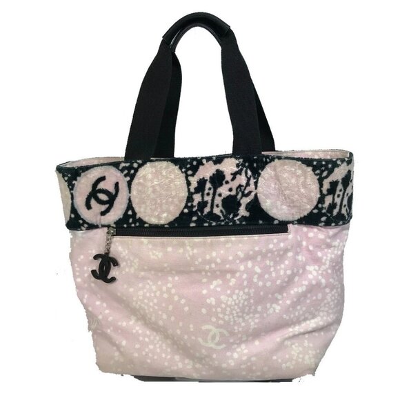 CHANEL CC Mark Hand Bag Tote Bag Canvas Light pink x black - Picture 1 of 12